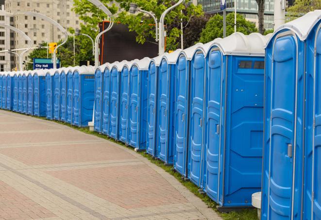 Seasonal porta potty units set up at a Joplin, Missouri venue