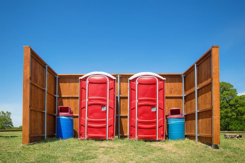 Short-term porta potty units staged for delivery in Joplin, Missouri
